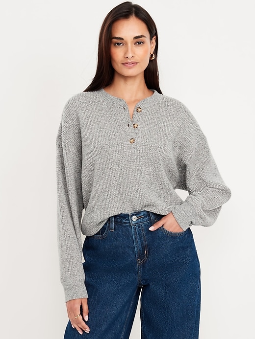 Image number 1 showing, Oversized Cozy Waffle Henley Top