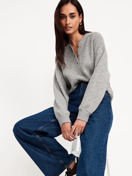 Image number 3 showing, Oversized Cozy Waffle Henley Top