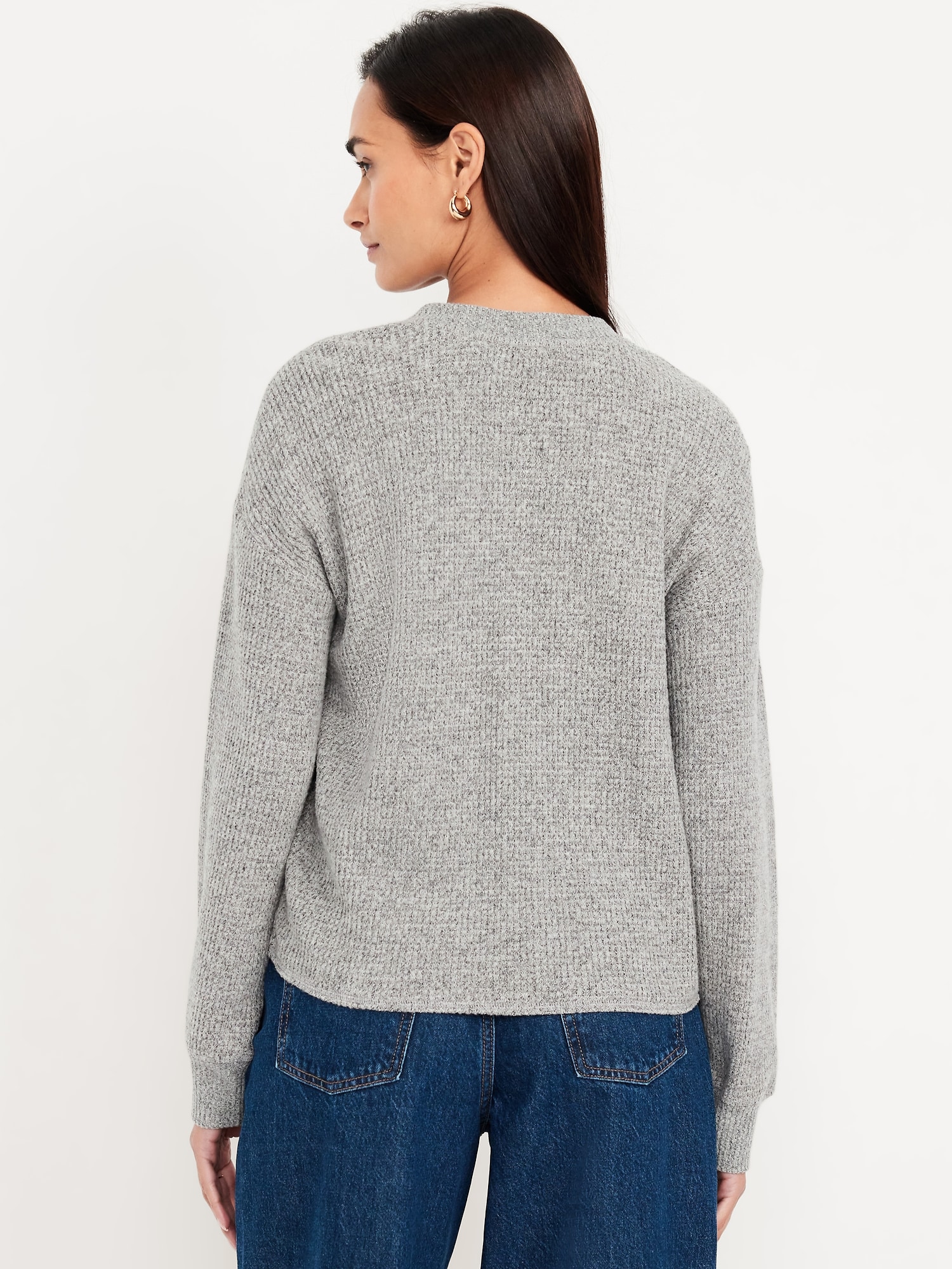 Oversized Cozy Waffle Henley Top
