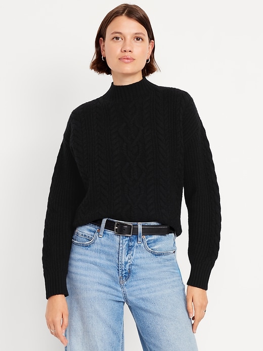 Image number 1 showing, SoSoft Cropped Mock-Neck Cable Sweater