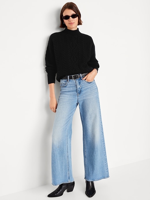 Image number 3 showing, SoSoft Cropped Mock-Neck Cable Sweater