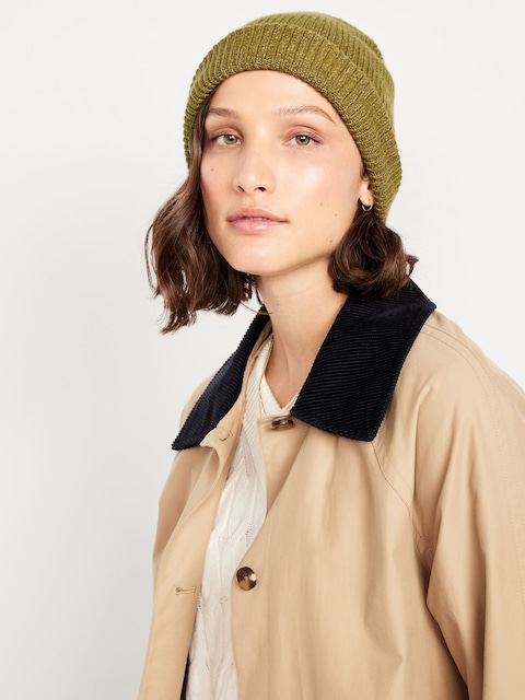 Rib-Knit Cuffed Beanie for Women - Mountain Olive