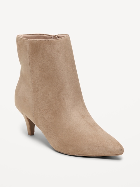 Kitten Heel Booties for Women - Mushroom