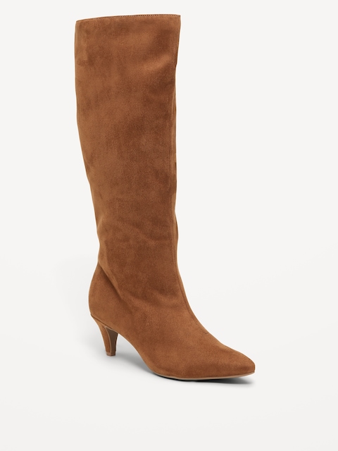 Tall Kitten Heel Boots for Women - Warm Taupe