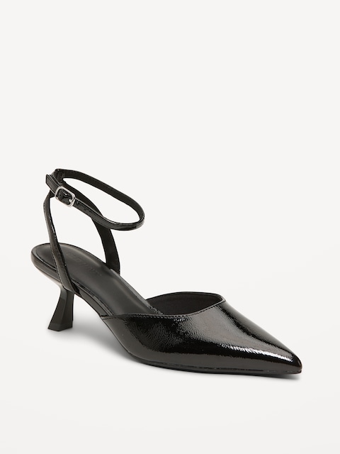 Patent Leather Kitten Heels for Women - Black