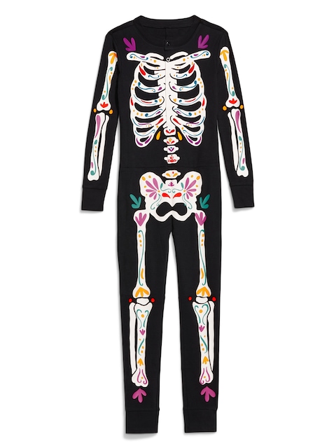 Snug-Fit Gender-Neutral One-Piece Pajama for Kids - Rainbow Skeleton