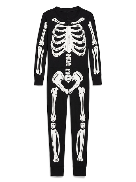 Snug-Fit Gender-Neutral One-Piece Pajama for Kids - Black Skeleton