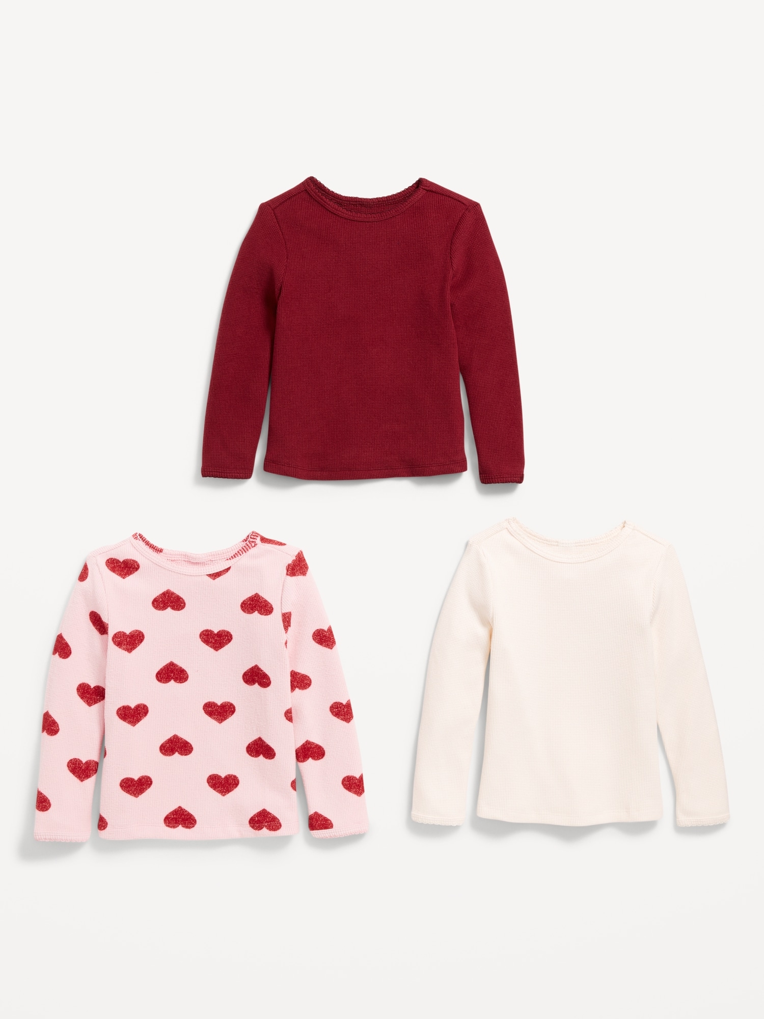 Long-Sleeve Waffle-Knit T-Shirt 3-Pack for Toddler Girls