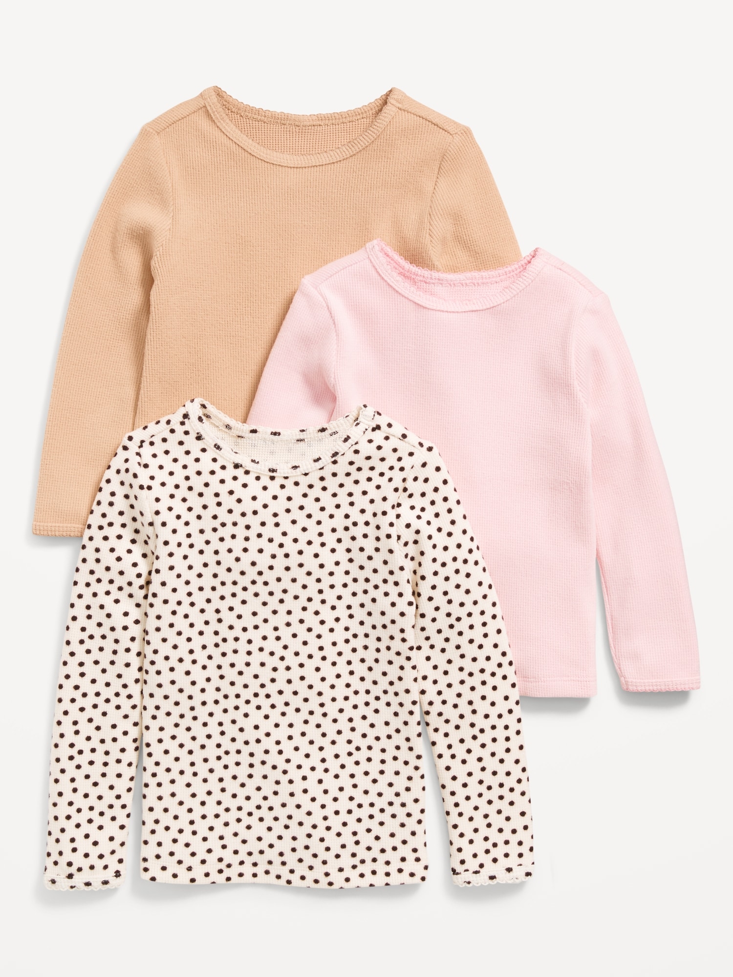 Long-Sleeve Waffle-Knit T-Shirt 3-Pack for Toddler Girls