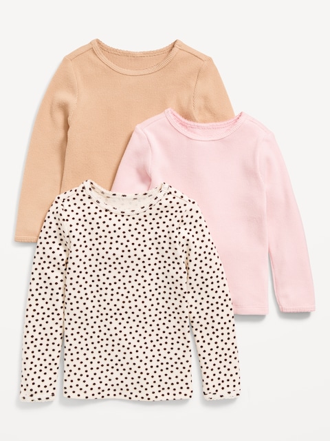 Long-Sleeve Waffle-Knit T-Shirt 3-Pack for Toddler Girls - Pink/Neutral