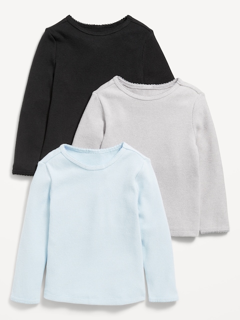 Long-Sleeve Waffle-Knit T-Shirt 3-Pack for Toddler Girls - Solid Cool
