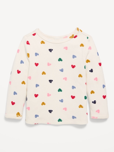 Printed Long-Sleeve Cozy Waffle T-Shirt for Toddler Girls - Multi Hearts
