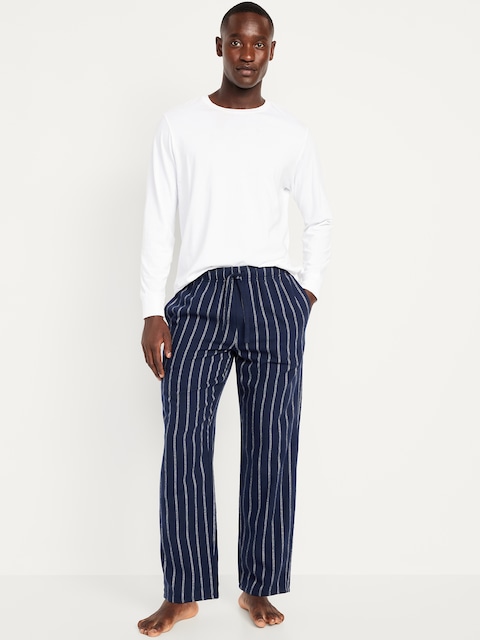 Flannel Pajama Pants for Men - Navy Stripe