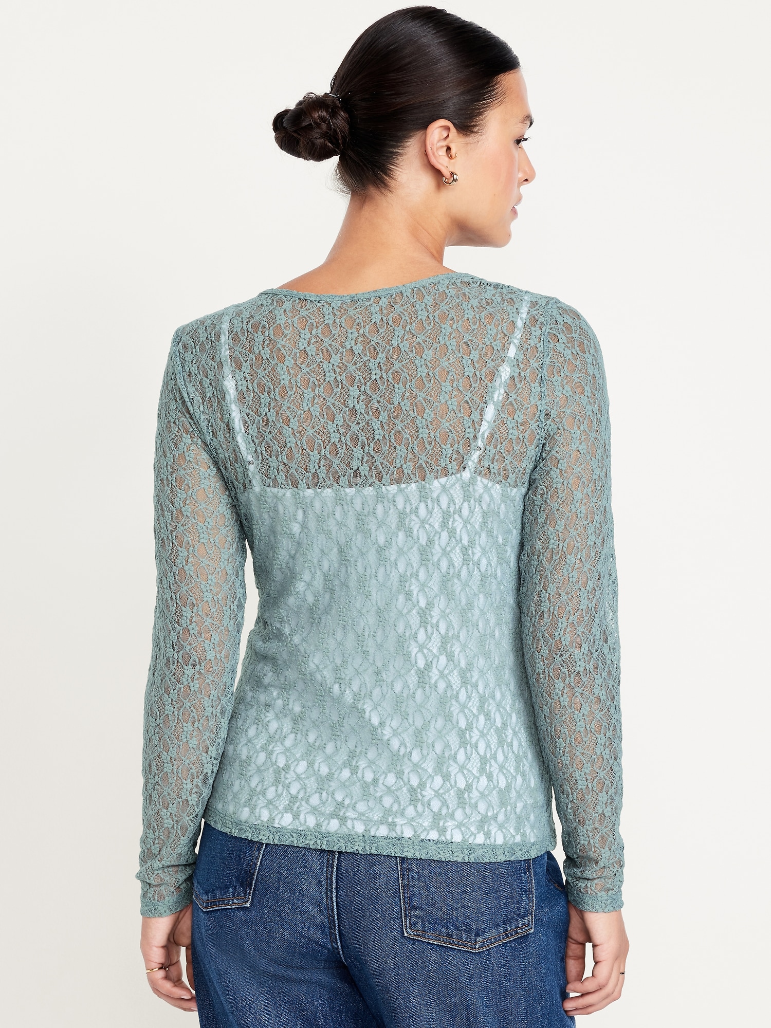 Long-Sleeve Lace Crew-Neck Top