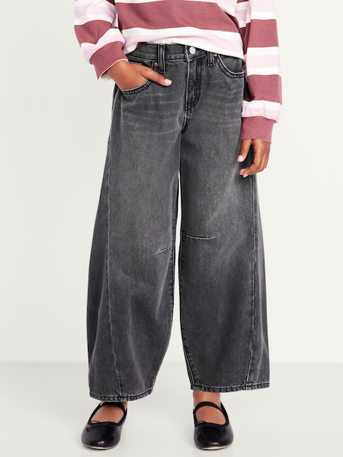 Super Baggy Barrel-Leg Jeans for Girls - Rustic Black