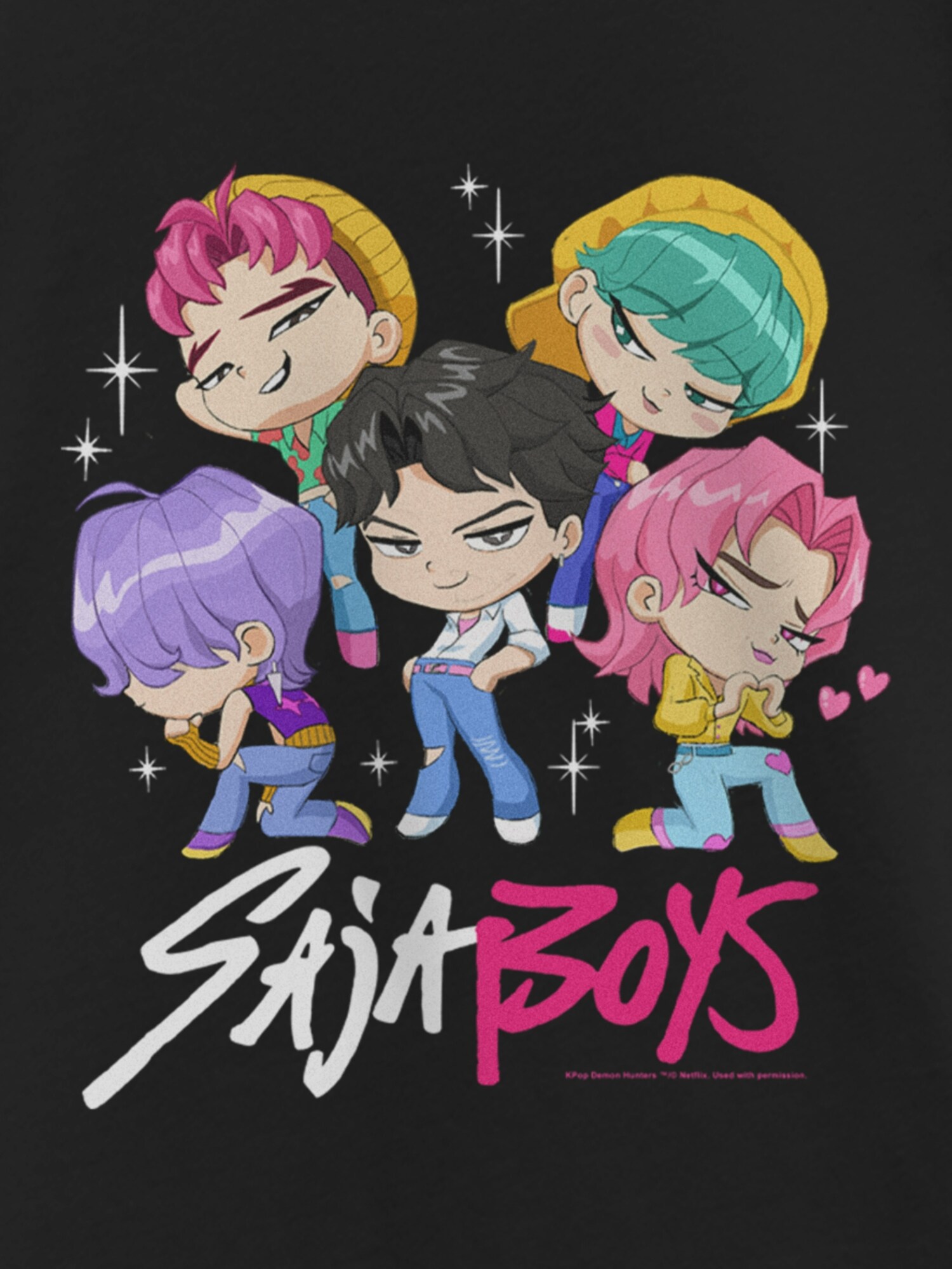 Футболка Old Navy K-Pop Demon Hunters Saja Boys Chibi Group Graphic T-Shirt для девочек, цвет: Чёрный — фото 2