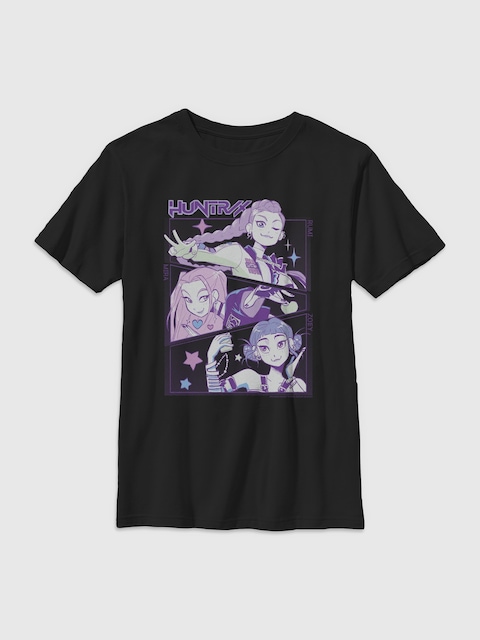 K-Pop Demon Hunters Hero Group Graphic T-Shirt For Kids - Black