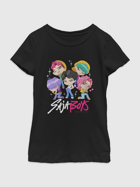 K-Pop Demon Hunters Saja Boys Chibi Group Graphic T-Shirt For Girls - Black