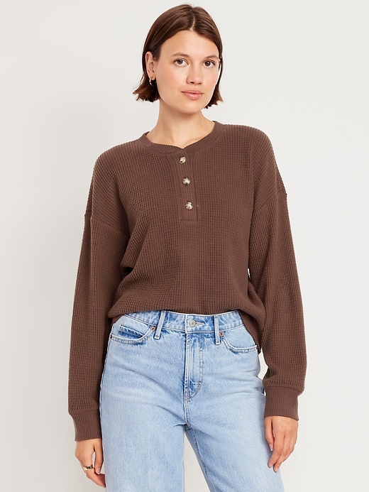 Image number 1 showing, Oversized Cozy Waffle Henley Top