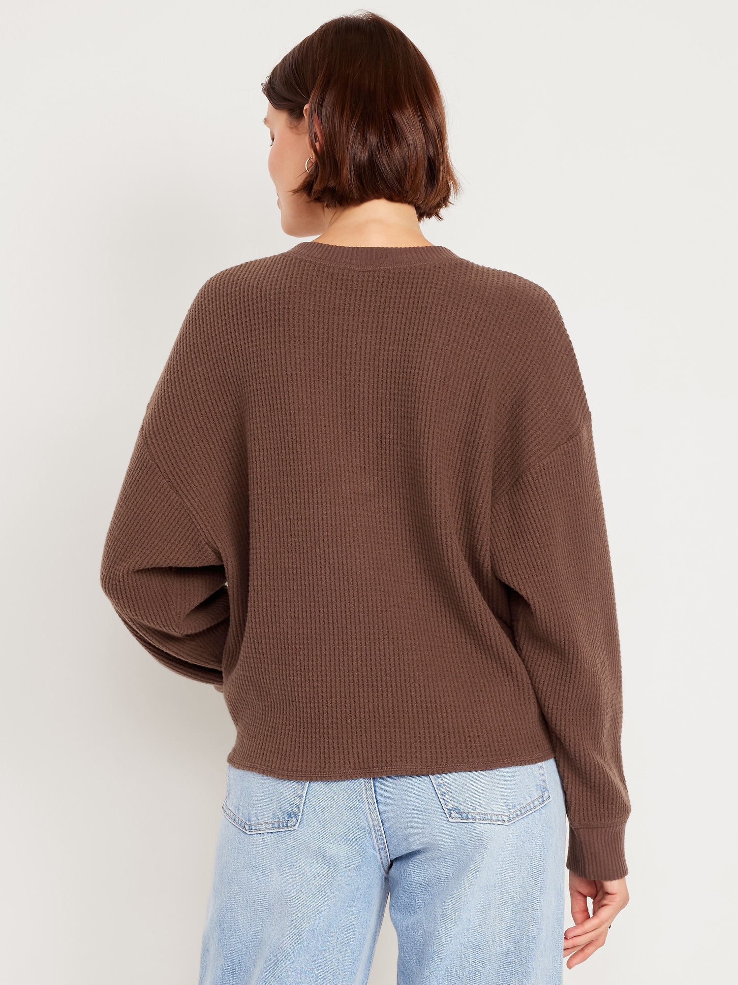 Oversized Cozy Waffle Henley Top