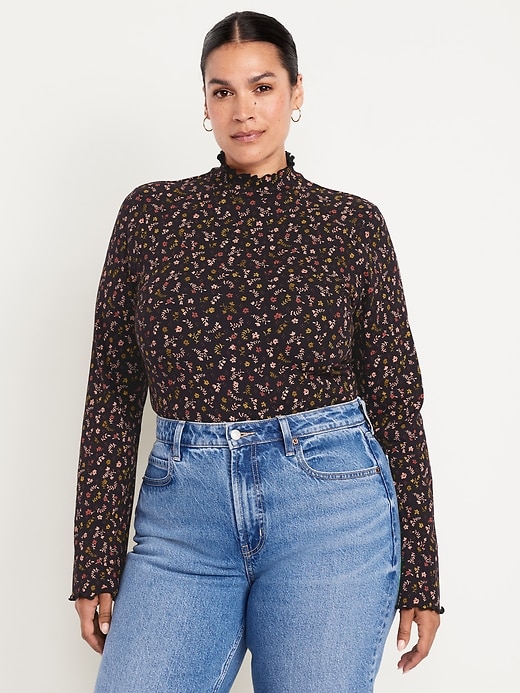Image number 6 showing, Mock-Neck Lettuce-Edge Rib Top