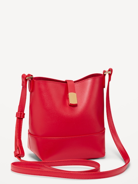 Small Preppy Bucket Crossbody Bag - Red