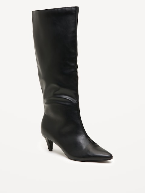 Tall Kitten Heel Boots for Women - Black