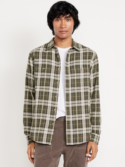 Plaid Flannel Pocket Shirt - Medium Green Plaid