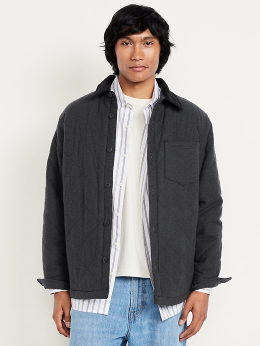 Image number 1 showing, Sherpa-Lined Quilted Flannel Shacket