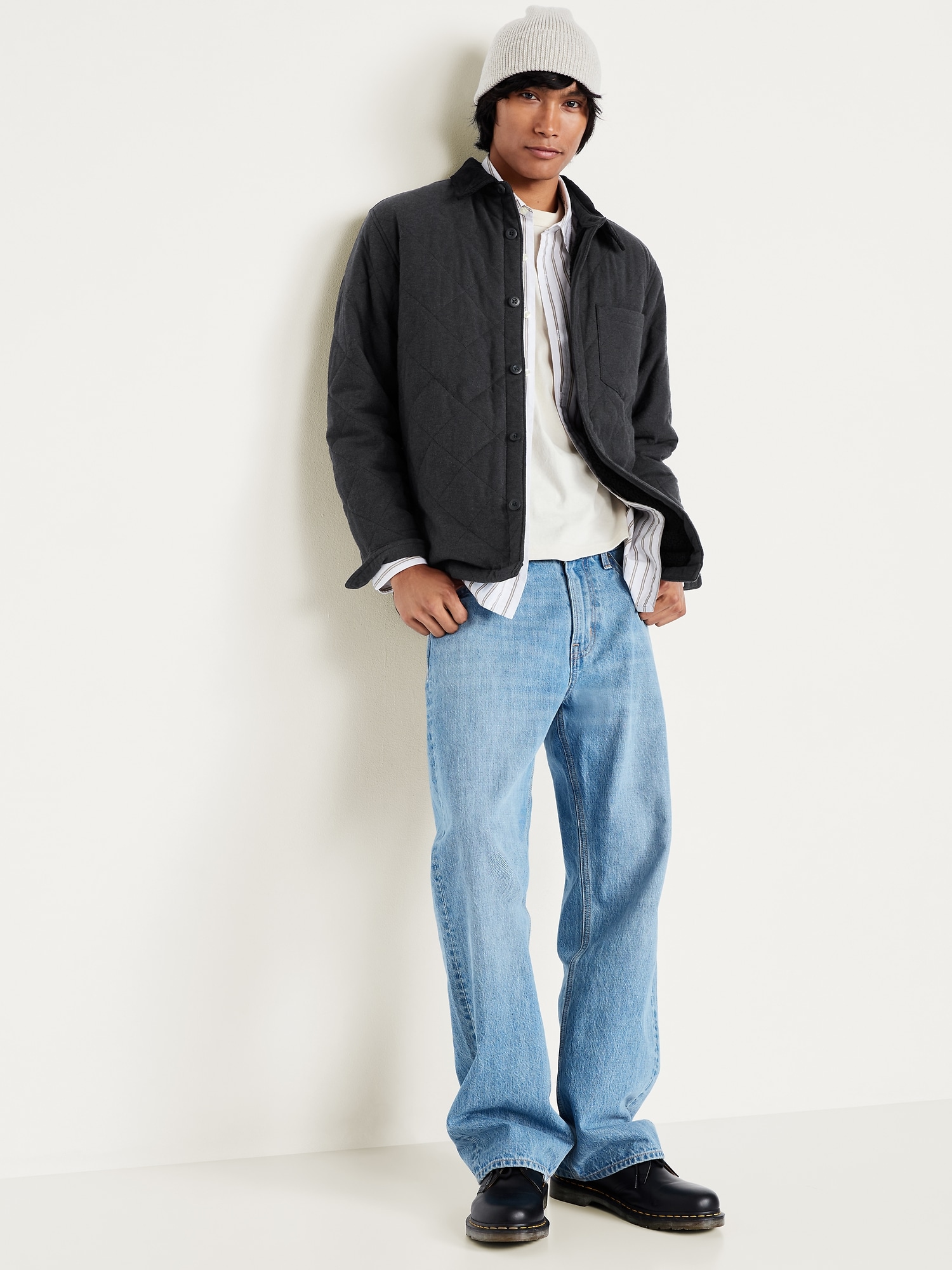 Sherpa-Lined Quilted Flannel Shacket