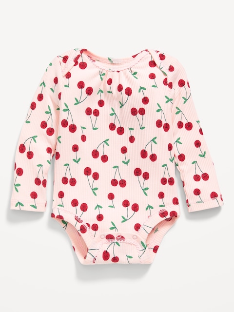 Printed Long-Sleeve Ribbed Bodysuit for Baby