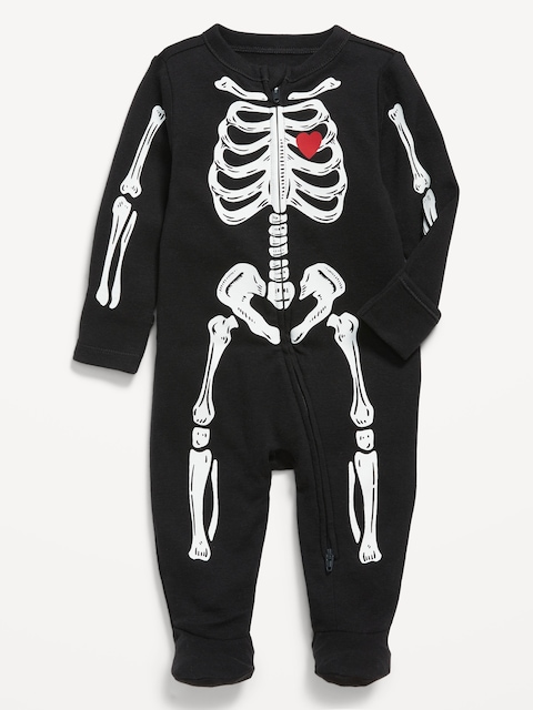 2-Way-Zip Sleep & Play Footed One-Piece for Baby - Skeleton White