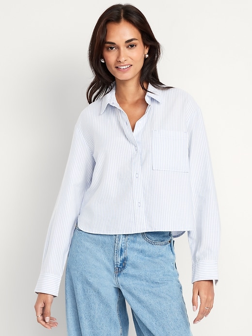 Cropped Button-Down Striped Shirt