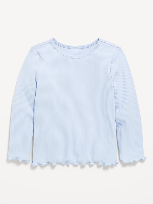 Image number 1 showing, Long-Sleeve Lettuce-Edge Ribbed T-Shirt for Toddler Girls