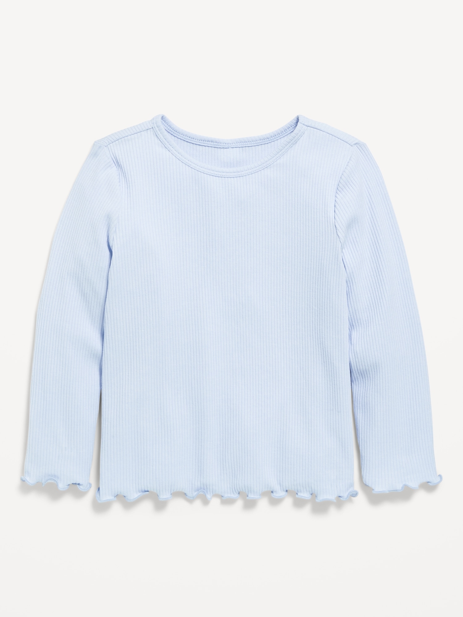 Long-Sleeve Lettuce-Edge Ribbed T-Shirt for Toddler Girls