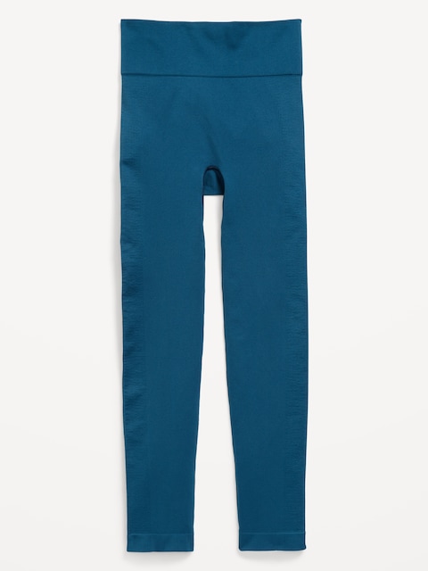 Fitted High-Waisted 7/8-Length Seamless Performance Leggings for Girls - Show And Teal