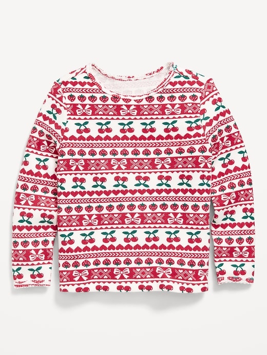 Image number 1 showing, Printed Long-Sleeve Cozy Waffle T-Shirt for Toddler Girls