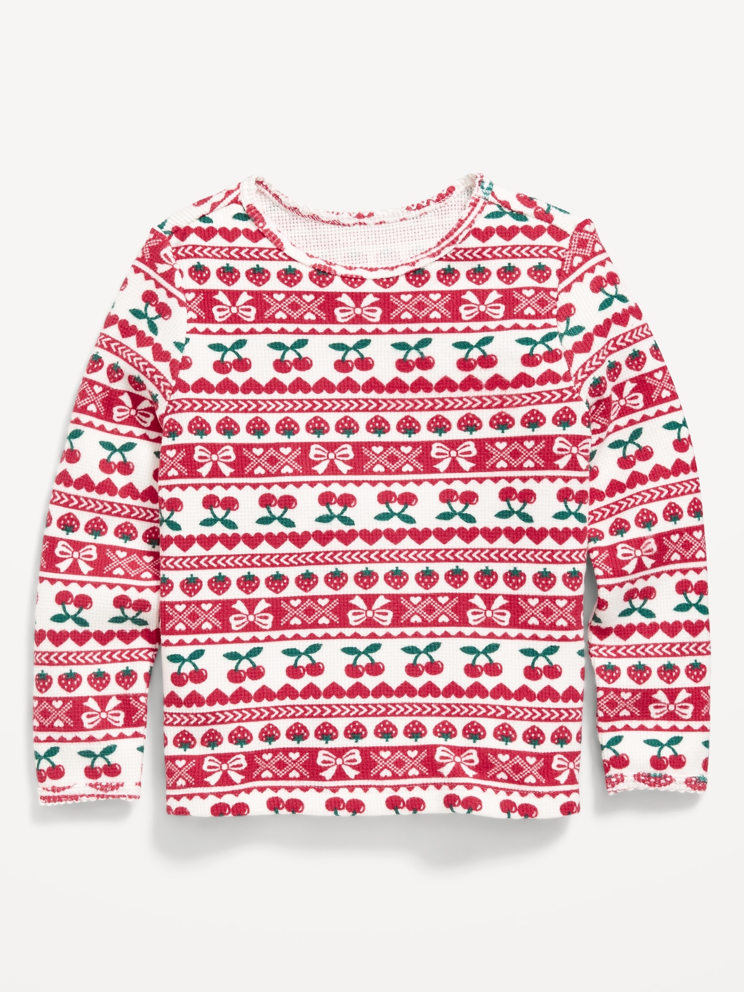 Printed Long-Sleeve Cozy Waffle T-Shirt for Toddler Girls