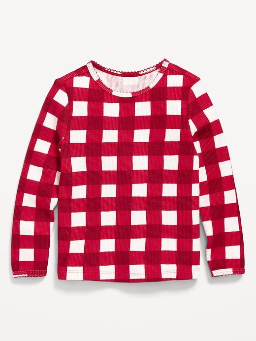Image number 1 showing, Printed Long-Sleeve Cozy Waffle T-Shirt for Toddler Girls