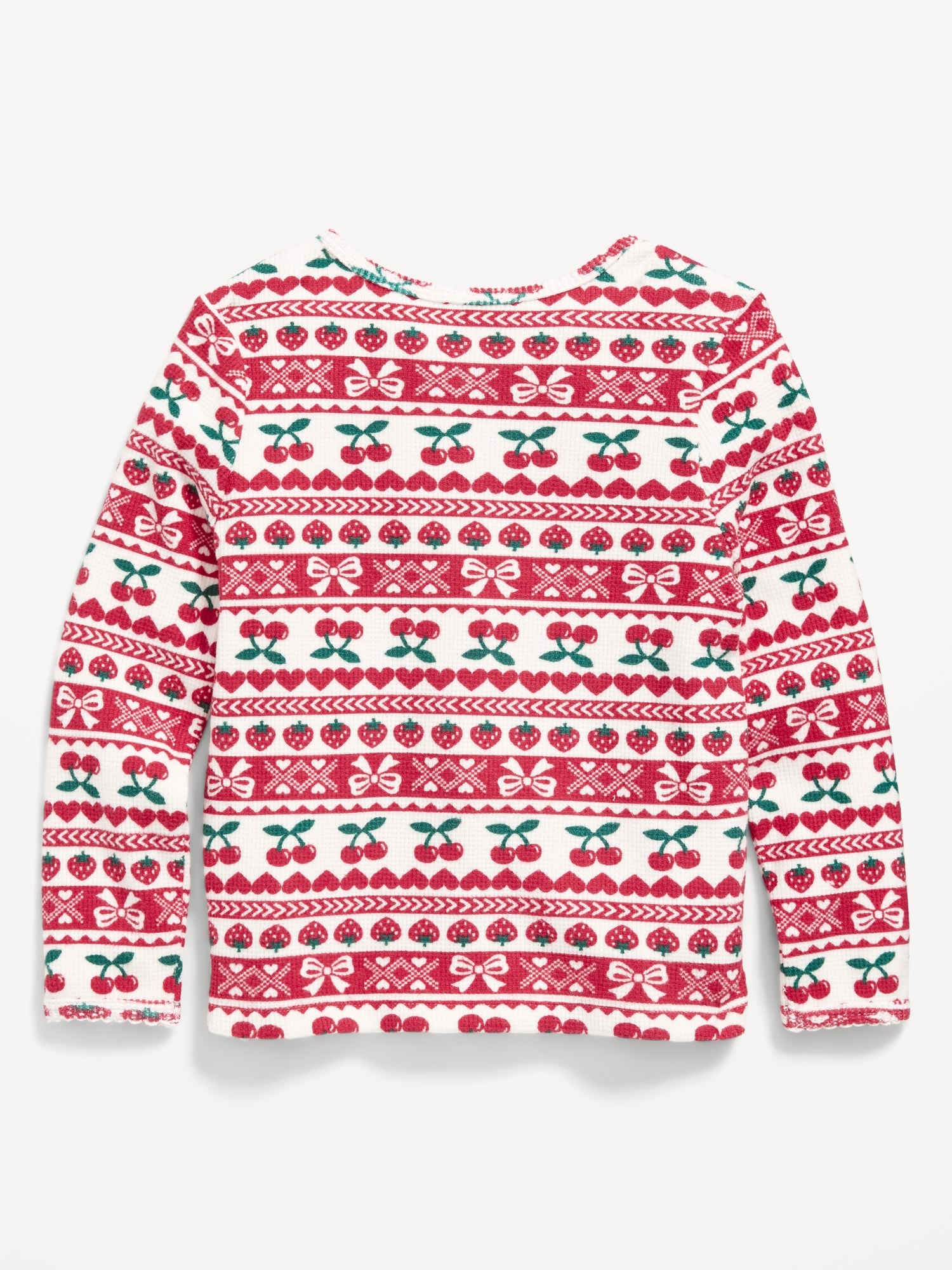 Printed Long-Sleeve Cozy Waffle T-Shirt for Toddler Girls