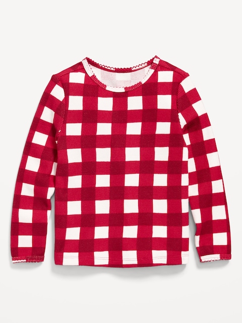 Printed Long-Sleeve Cozy Waffle T-Shirt for Toddler Girls - Red Plaid