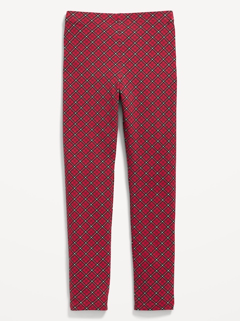 Printed Leggings for Girls - Red Plaid