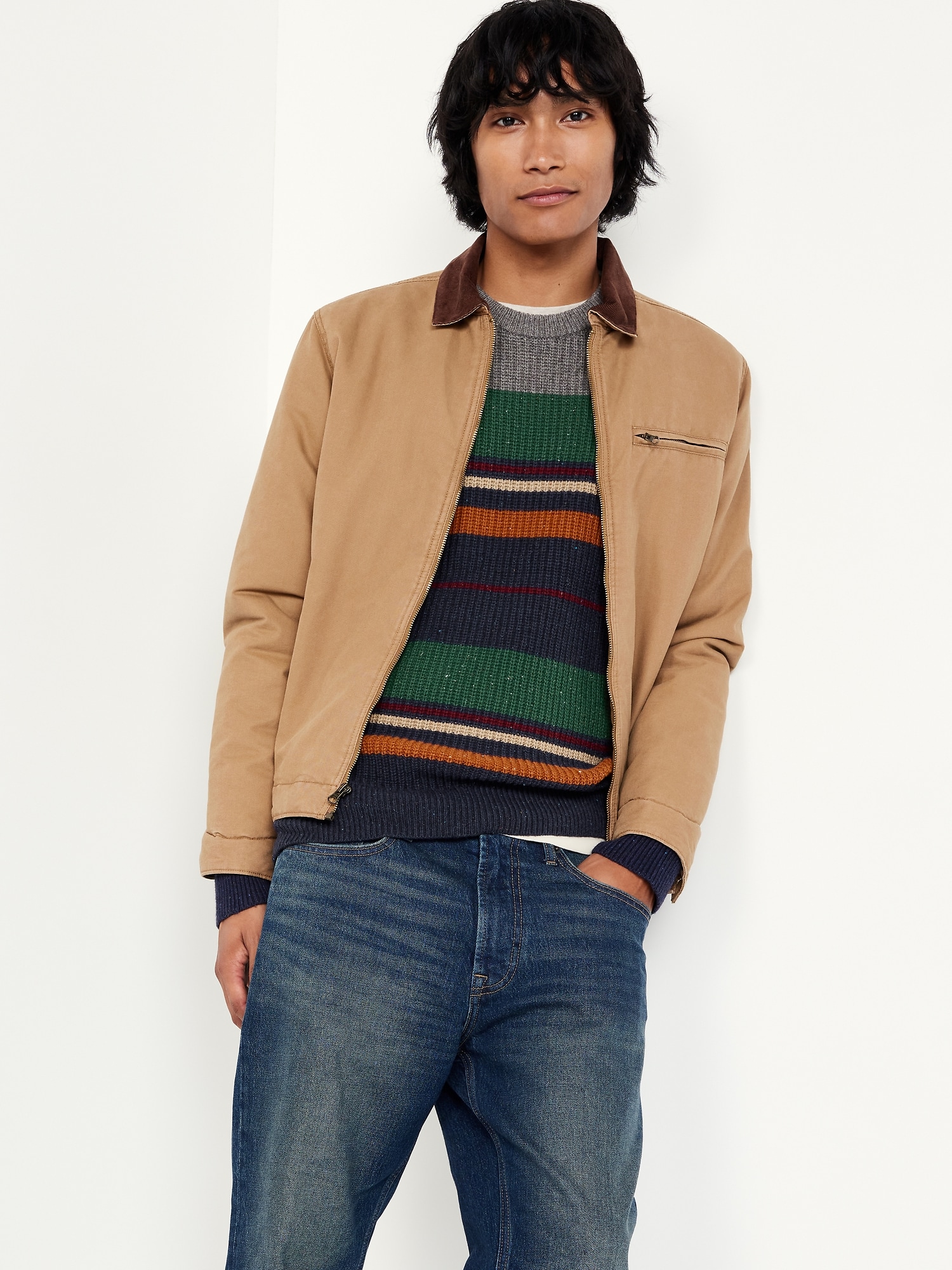 Wool-Blend Crew-Neck Striped Sweater
