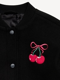 Image number 3 showing, Loose Button-Front Letterman-Style Bomber Jacket for Girls