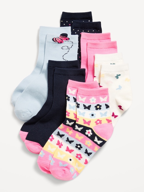 Quarter-Crew Socks 6-Pack for Girls - Butterflies