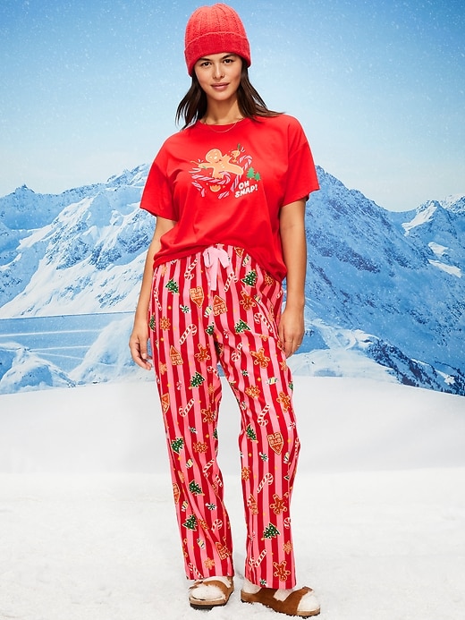 Image number 5 showing, Mid-Rise Printed Flannel Pajama Pants for Women