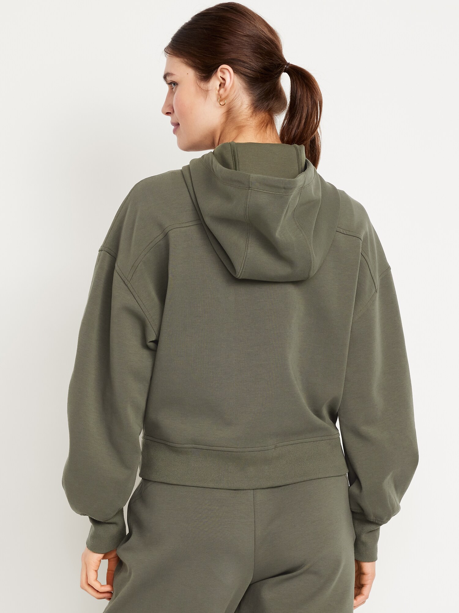 Женское худи Old Navy Dynamic Fleece Half-Zip, цвет: Тёмно-зелёный — фото 2