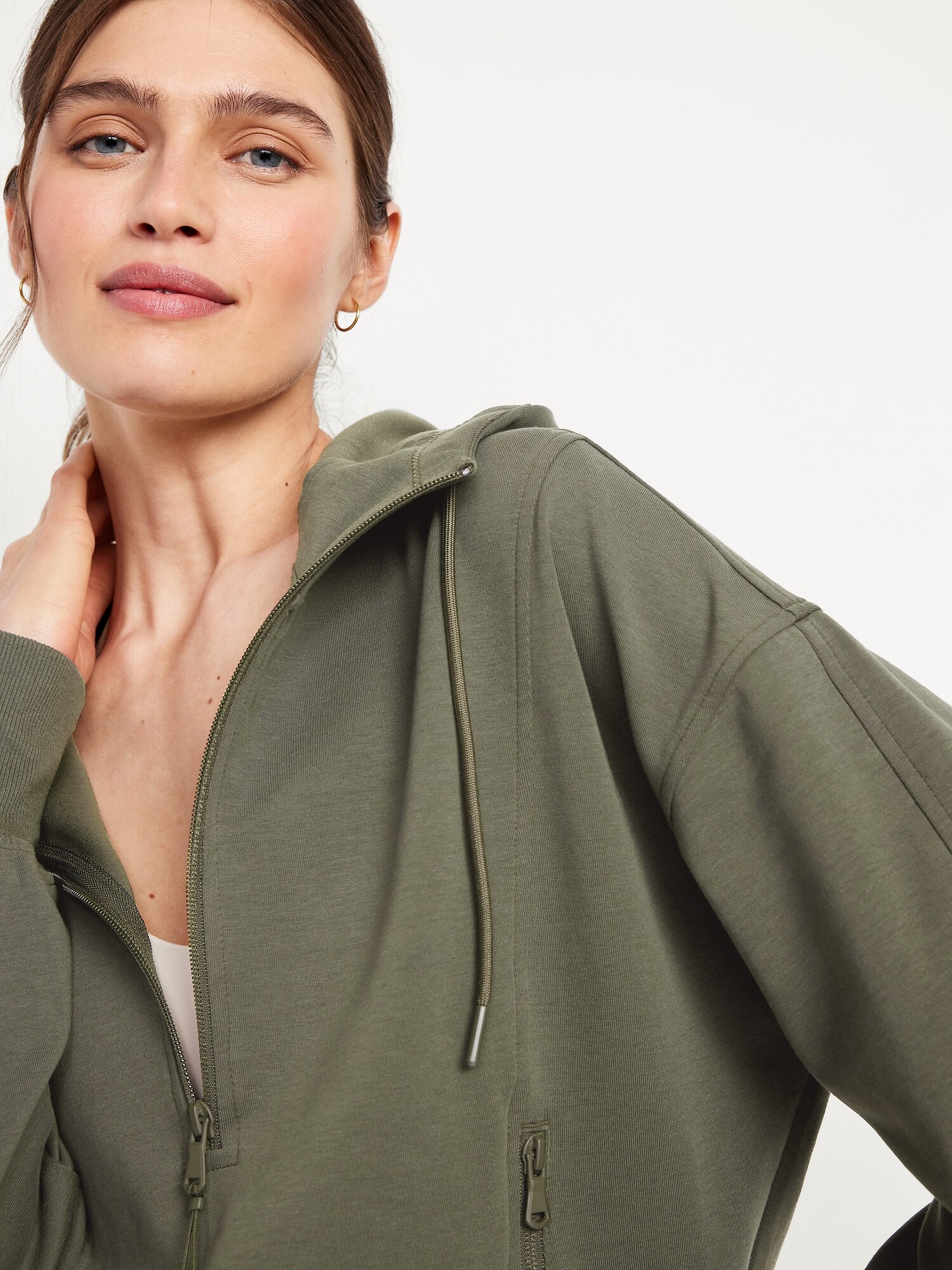 Женское худи Old Navy Dynamic Fleece Half-Zip, цвет: Тёмно-зелёный — фото 4