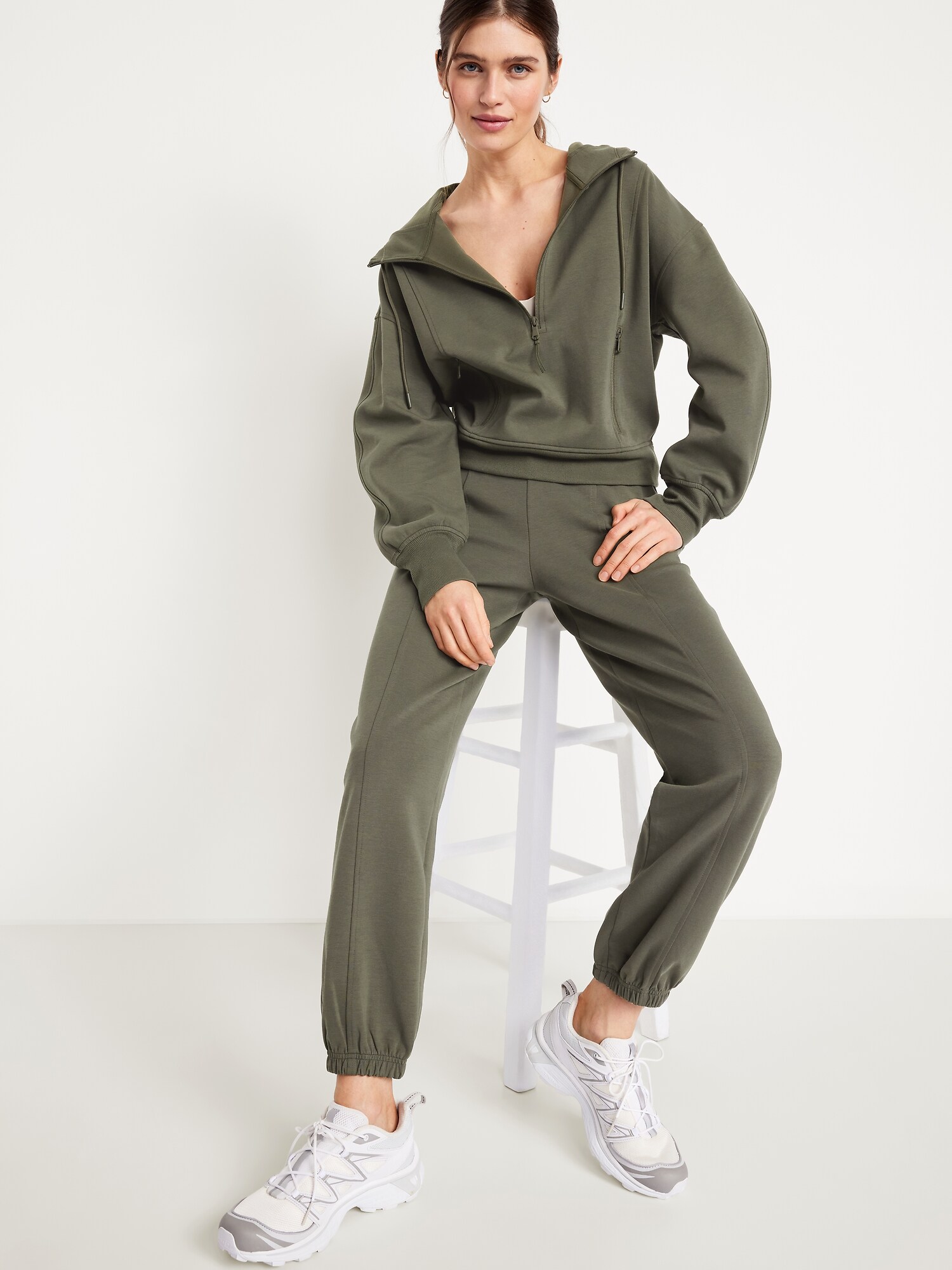 Женское худи Old Navy Dynamic Fleece Half-Zip, цвет: Тёмно-зелёный — фото 3