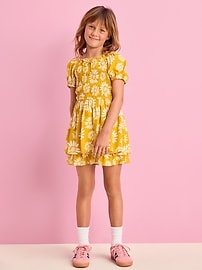 Image number 1 showing, Printed Puff-Sleeve Smocked Dress for Girls